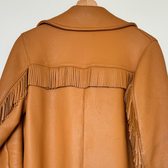 Vintage 70s Western Style Leather Brown Cognac Jacket with Fringe - Picture 8 of 9